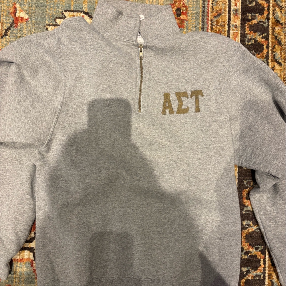 Gray Alpha Sigma Tau Crest 3/4 Zip Hoodie - Small
